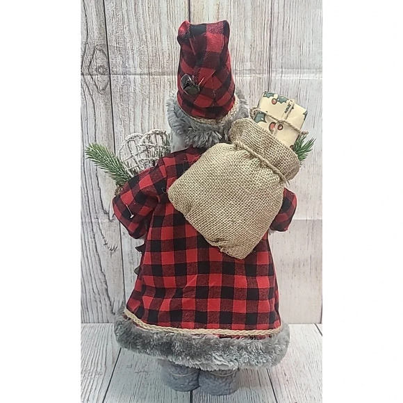 Unbranded Santa Father Christmas Figure Holiday Decor Red Black Plaid Coat Sack - Picture 6 of 8